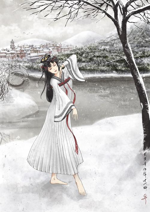 雪舞中国风动漫插画壁纸