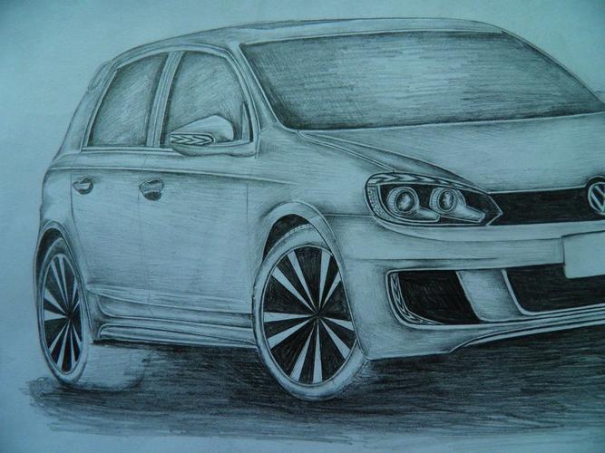 素描画 素描代画 纯手绘四开汽车画定制 汽车铅笔画定做汽车画像