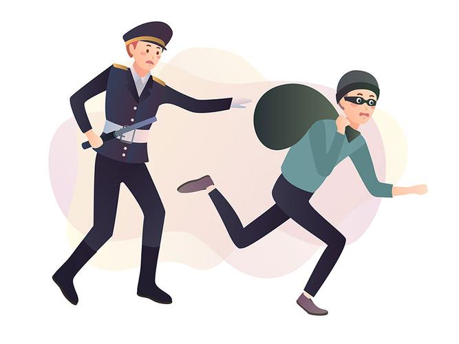 警察抓小偷矢量插画