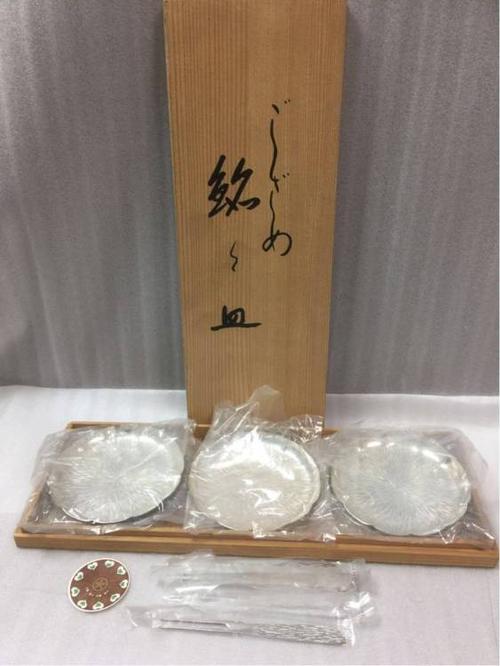 ござめ ござ目 铭々皿 银メッキ お茶菓子皿 5枚揃 直径约10.