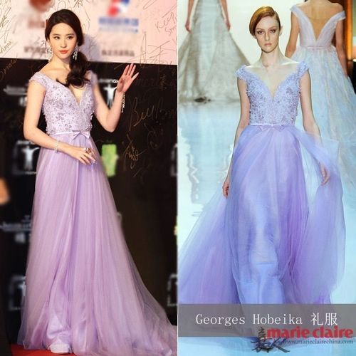 刘亦菲身穿浅蓝色的深v礼服,既性感又清新,十分脱俗,怪不得都叫她