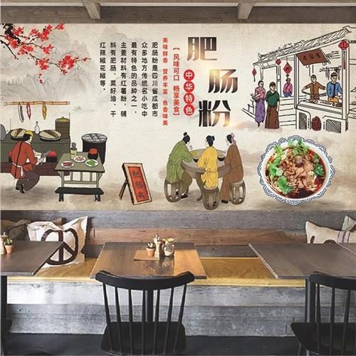 复古特色香辣肥肠粉宣传r广告海报饭店餐厅小吃店背景