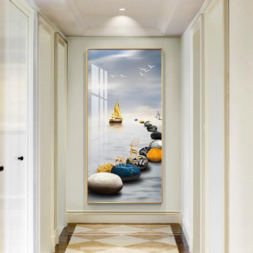 装饰画玄关过道走廊问财进门现代简约玄幻竖版现代装饰画