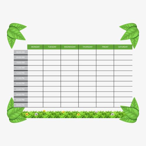 创意绿叶装饰空白课程表矢量图免抠素材免费下载_觅51
