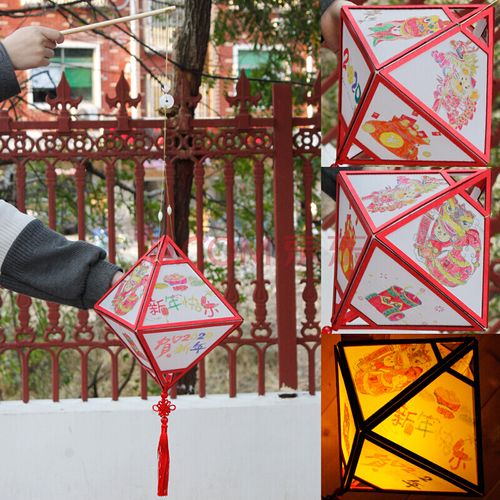 儿童diy灯笼材料包手工制作花灯挂饰公司定制 菱形三角宫灯填色新年