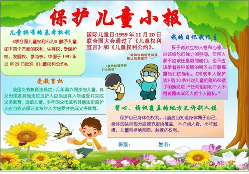 国际儿童日小报 小学生儿童自我保护小报 a4横排 电子小报手抄报word