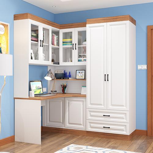 书架学习桌一体储物柜桌子转角书柜电脑桌儿童书桌连体组合衣柜