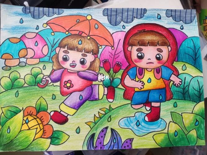 《下雨啦》《下雨哗啦啦》_幼师_儿童画_幼师儿童画_文化_绘画