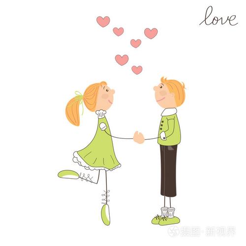 男孩和女孩坠入爱河.情人节一天图