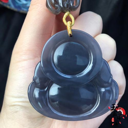 和田玉烟紫料弥勒佛 笑佛 佛公吊坠挂件老矿高贵紫罗兰烟紫色