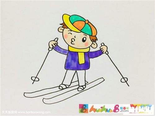 小朋友滑雪简笔画步骤