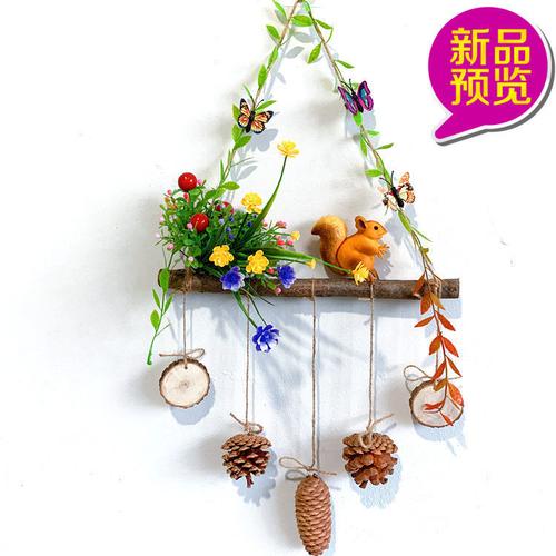 树枝小鸟壁饰创意手工动物松鼠挂墙客厅挂饰卧室餐墙壁装饰挂件