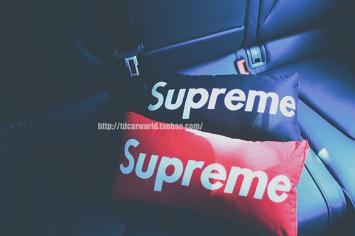 个性潮牌supreme四季汽车护颈枕真皮枕头车用头枕牛皮