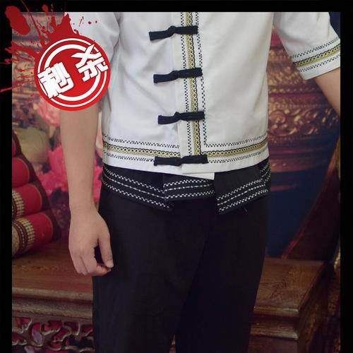 傣族服饰传统男装黑色中袖修身泼水节服节日服民族服装