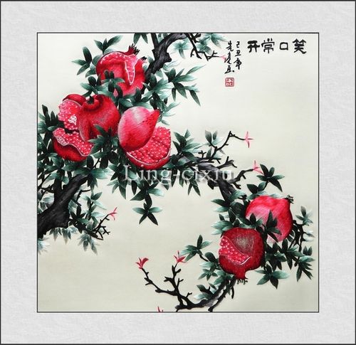 苏绣 苏绣湘绣成品客厅画笑口常开刺绣画精品卧室餐厅石榴挂画苏州