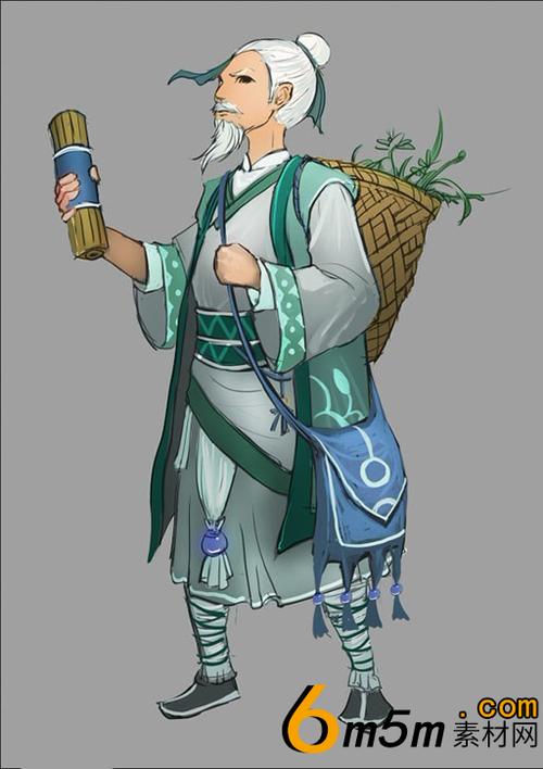 白发神医青衣华佗背着竹篓3dmax人物角色模型