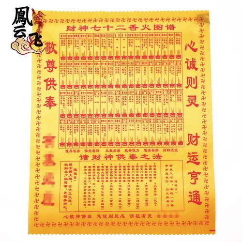 凤云飞财神香谱图财神七十二香火图谱观音仙家香谱图