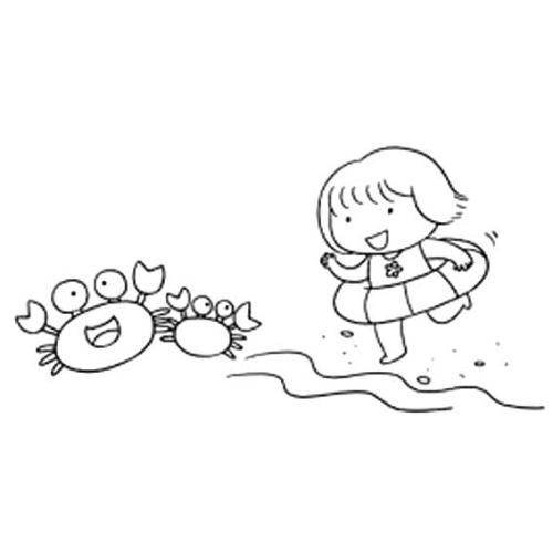 小朋友海边游玩简笔画