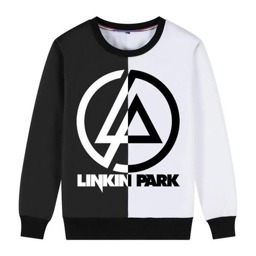 林肯公园摇滚周边加绒圆领衣服 park linkin 秋冬新款拼色卫衣男生