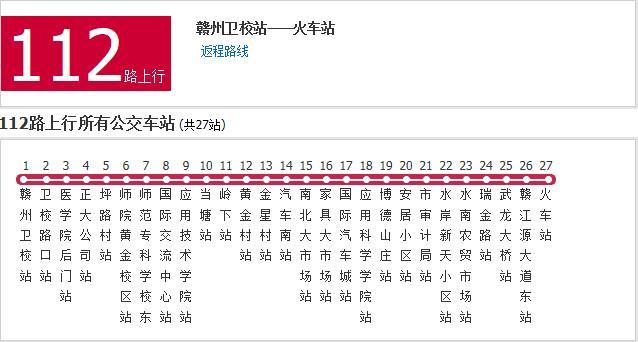 赣州公交112路是赣州市的一条公交线路,隶属于赣州公共交通总公司.