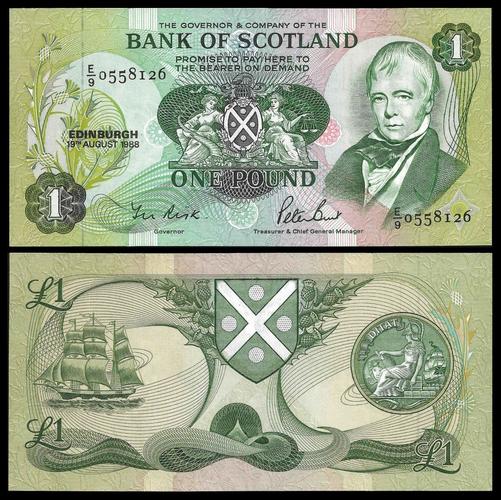 全新unc 苏格兰1988年版1镑(大图展示)
