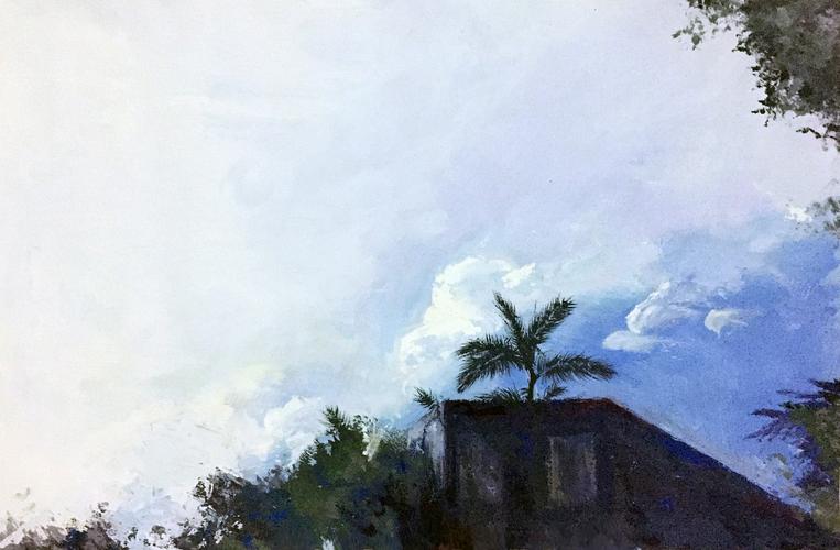 天空风景水粉画
