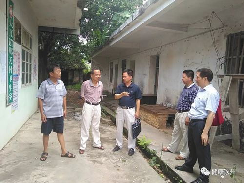 钦州市中医医院副院长张亮(右一),纪委书记钟德钧(左三)了解钦北区