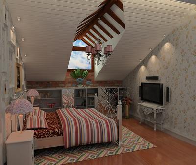 简约风格斜顶阁楼墙面壁纸装修图片简约风格床图片装修效果图