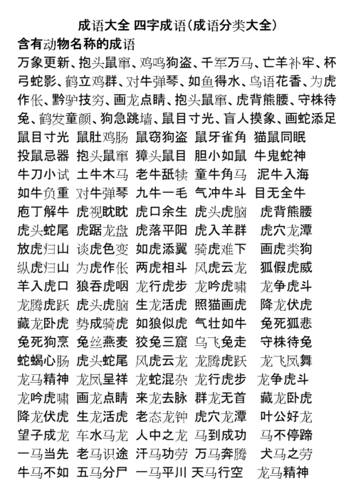 成语大全 四字成语(成语分类大全) 含有动物名称的成语万象更新,抱头