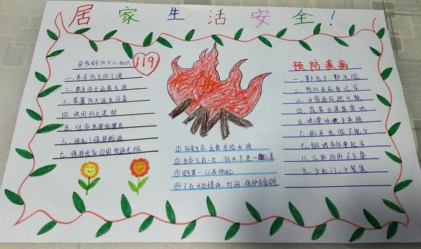 学生利用周末休息时间,制作居家安全手抄报.