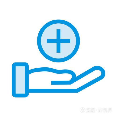 在白色背景, 矢量, 插图, 健康护理标志上, 与加平图标的手