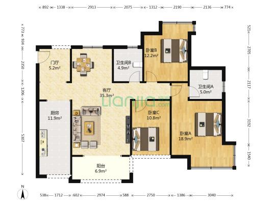 180度看河 毗河夜景 润城大套三-户型图