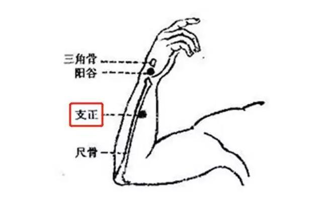 点击可看清晰动图 支正是小肠经与心脏之间的一个络穴,位于腕横纹上