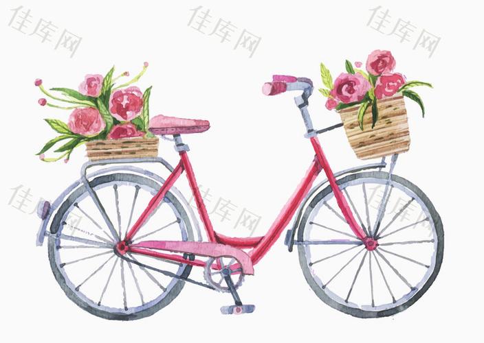 自行车 鲜花 手绘 粉色 甜美 浪漫 情人节