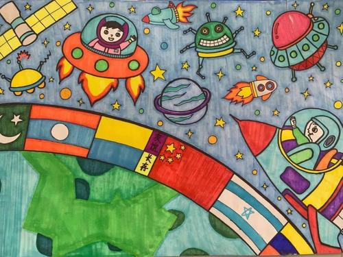 航天梦受师生热捧的航空航天绘画大赛