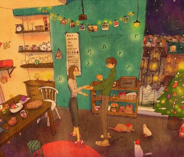 韩国插画师puuung的暖心爱情故事插画 -堆糖,美好生活研究所