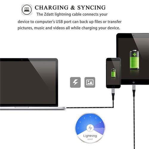 zdatt apple mfi lightning to usb cable - 2m