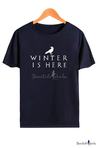 fashion winter is here letter printed short sleeve round neck