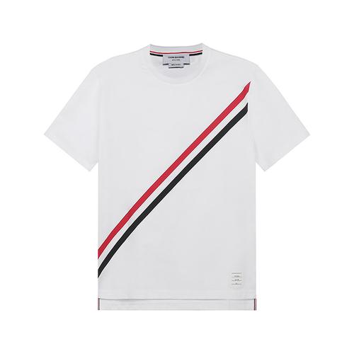 汤姆布朗thombrowne男士棉质圆领短袖t恤mjs157a01454100白色红白蓝3