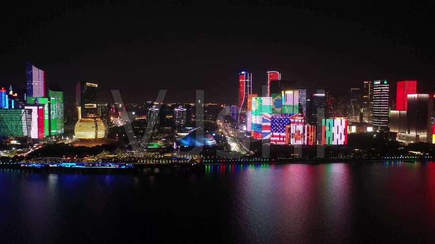 4k航拍杭州钱江新城钱江三桥城市夜景