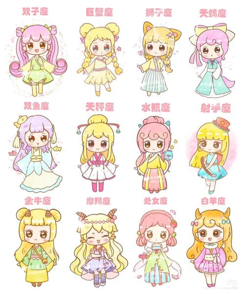 十二星座古风公主简笔画_星座_简笔画_古风_十二星座