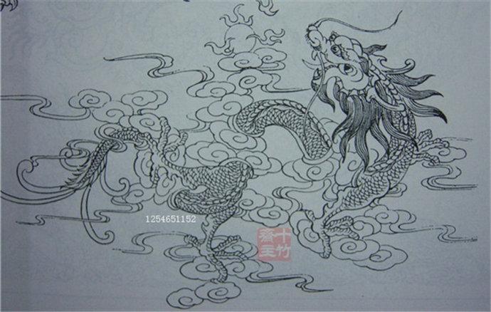 转载绘画龙凤神兽图稿白描下