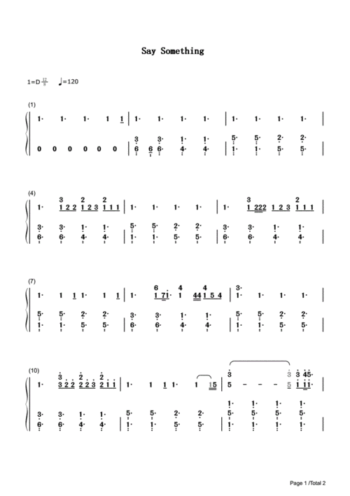 say-something 钢琴谱 双手 数字 简谱.pdf 2页