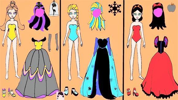 创意手工剪纸,给纸娃娃三位公主做装扮,漂亮极了!