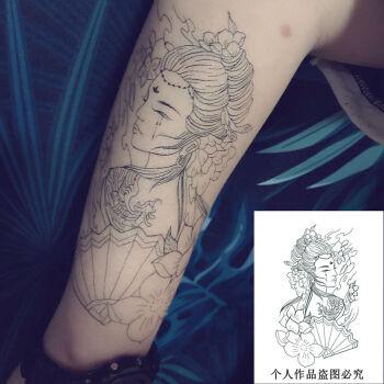 桑雀割线艺伎落泪艺伎线条艺伎防水男女社会纹身贴半臂纹身贴果汁割线