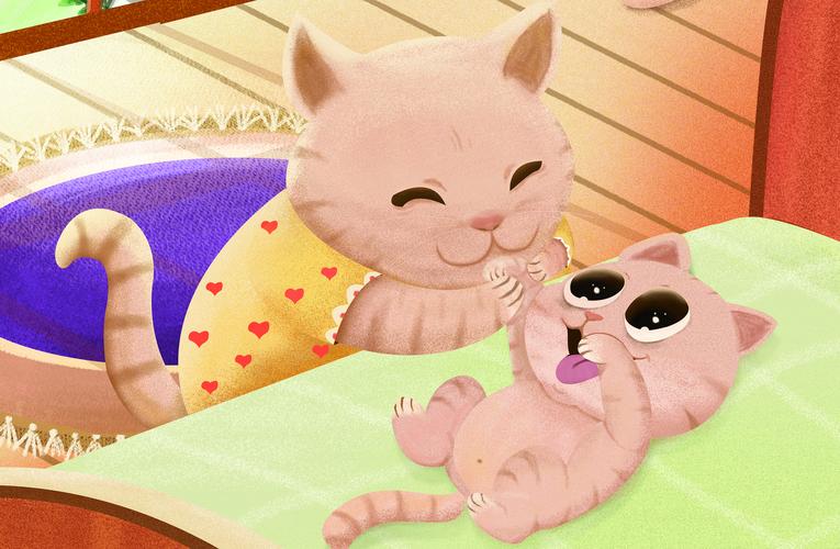 儿童插画-,猫妈妈一家