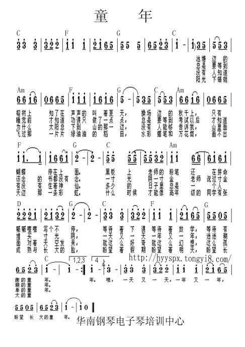 原文地址:《童年》简谱带和弦       钢琴电子琴培训