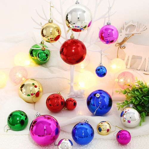 光板球圣诞节装饰品圣诞树装饰挂件 8cm 4cm6 圣诞球彩球塑料亮光球