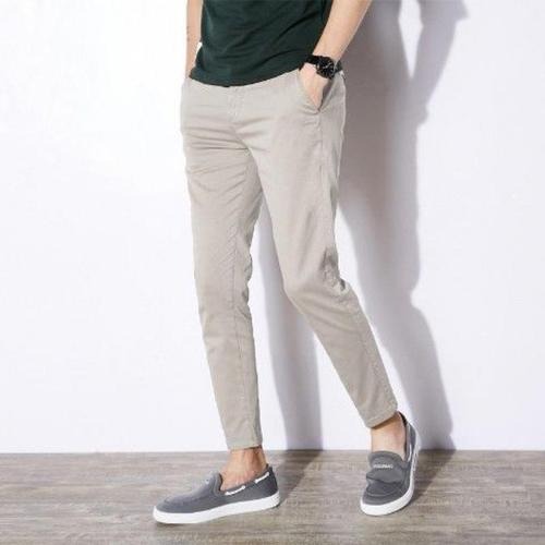 enk九分裤男秋冬厚款修身小脚裤子男韩版纯棉百搭休闲裤米色男裤