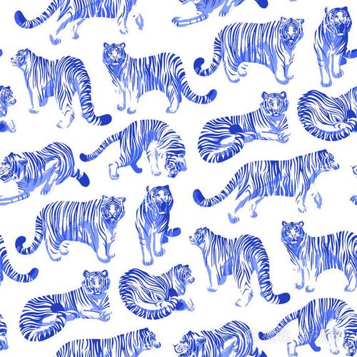 不同姿势的老虎图形无缝模式